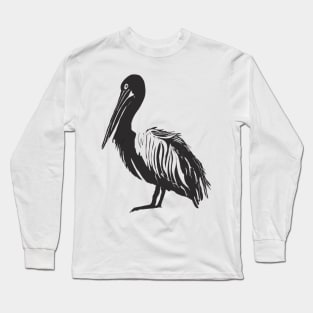 Linocut Pelican. Long Sleeve T-Shirt